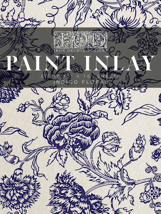 Indigo Floral IOD Paint Inlay